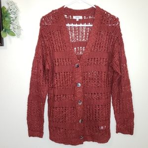 Mudd Open Stitch Button Down Long Sleeve Cardigan Burgundy Red Women Junior EUC